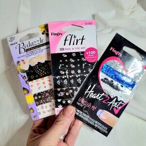 3 Packs of Nail Art Decals and Jewels ~ NWT